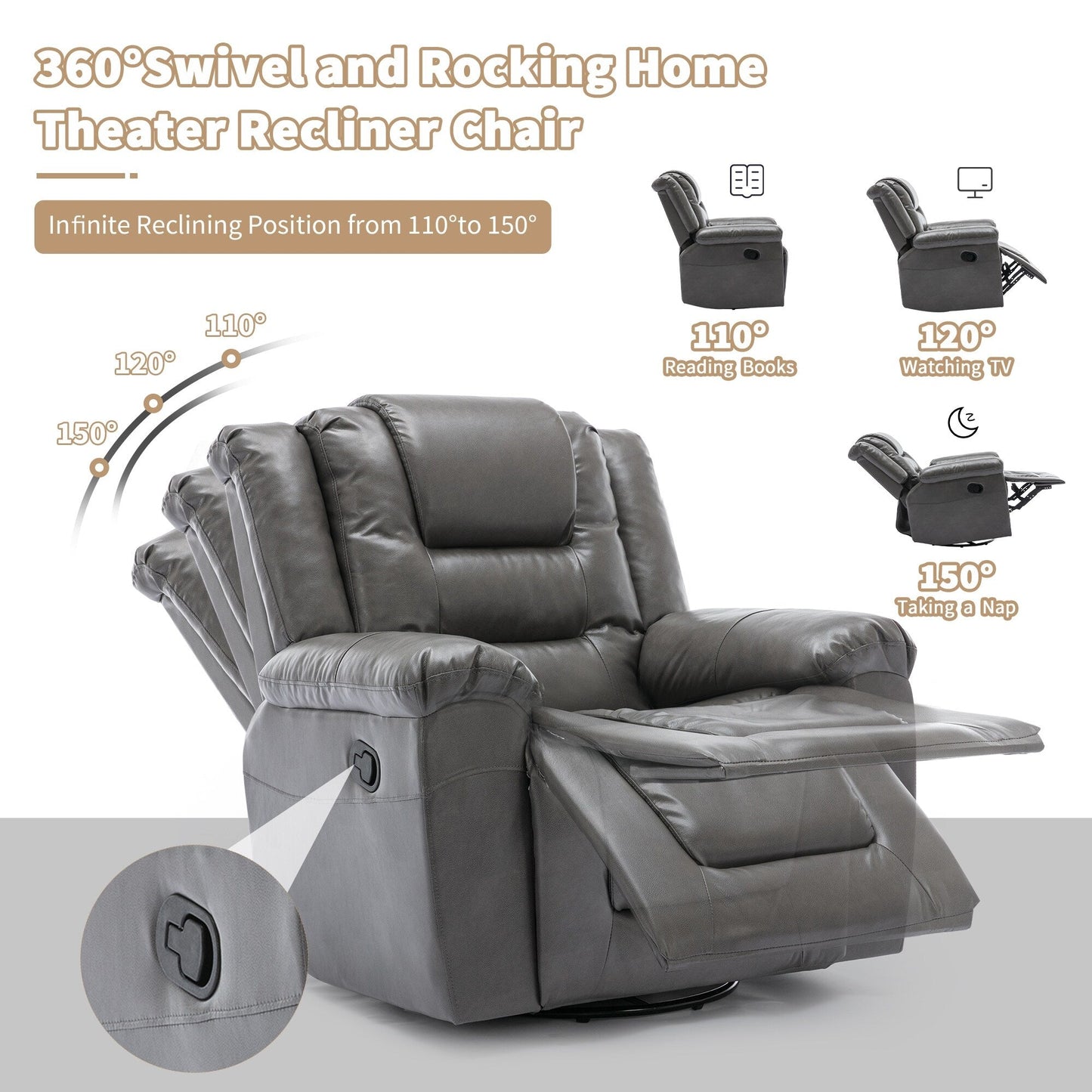 Poltrona reclinabile per home theater girevole e oscillante a 360°