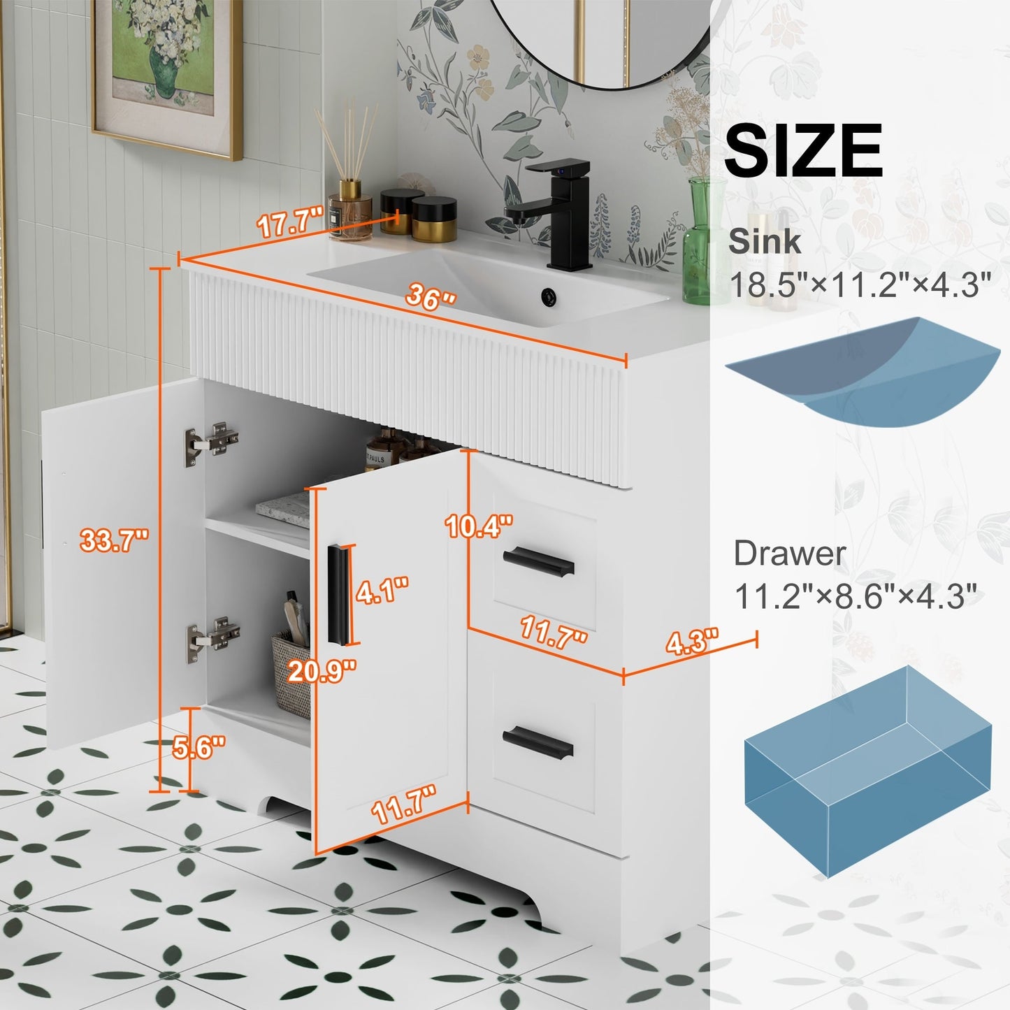 Mobile bagno Wavy Line 30/36/48 con lavabo e rubinetto