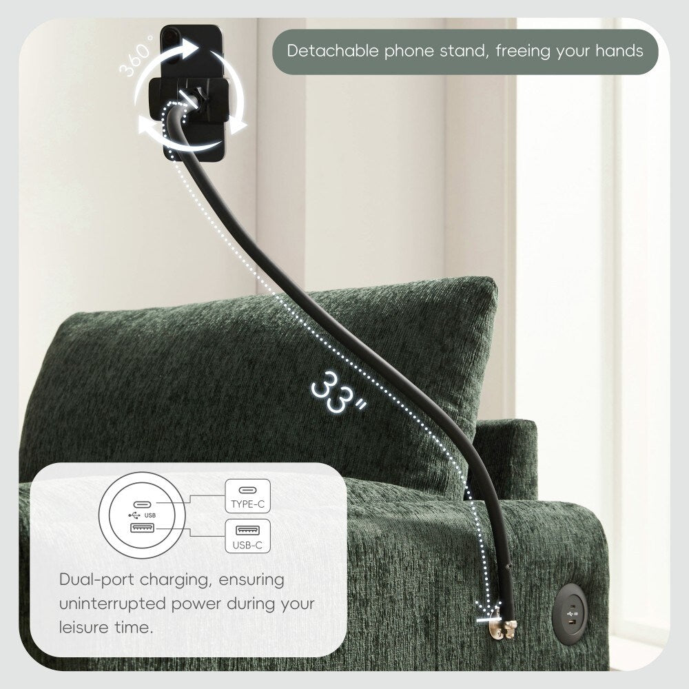 Divano singolo in ciniglia da 38 pollici con pouf contenitore, caricabatterie USB, tasche laterali portaoggetti, braccioli simili a cuscini