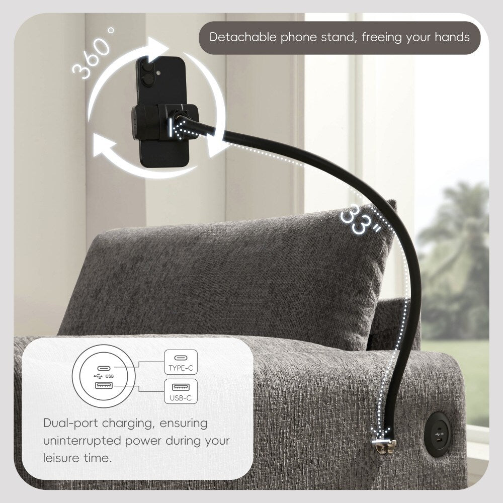 Divano singolo in ciniglia da 38 pollici con pouf contenitore, caricabatterie USB, tasche laterali portaoggetti, braccioli simili a cuscini