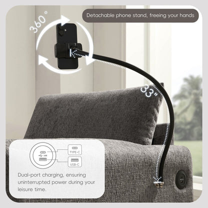 Divano singolo in ciniglia da 38 pollici con pouf contenitore, caricabatterie USB, tasche laterali portaoggetti, braccioli simili a cuscini