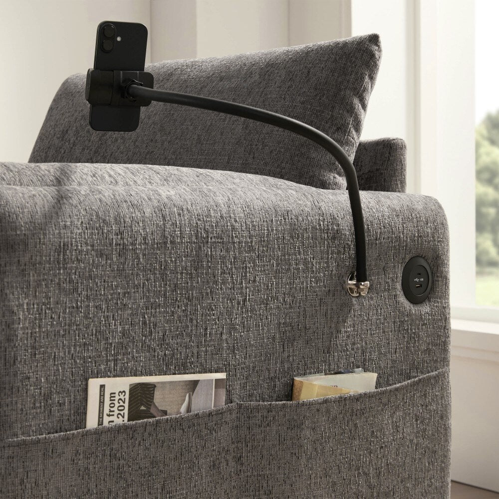 Divano singolo in ciniglia da 38 pollici con pouf contenitore, caricabatterie USB, tasche laterali portaoggetti, braccioli simili a cuscini