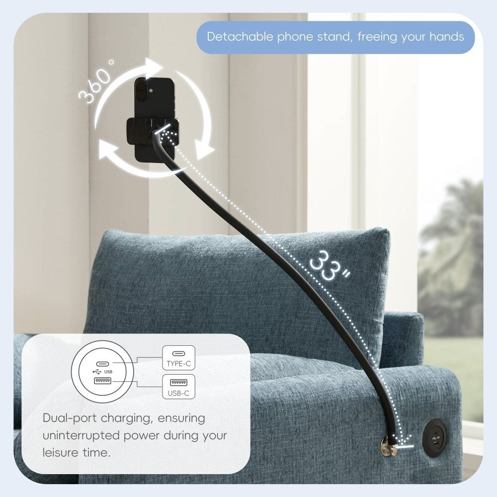 Divano singolo in ciniglia da 38 pollici con pouf contenitore, caricabatterie USB, tasche laterali portaoggetti, braccioli simili a cuscini