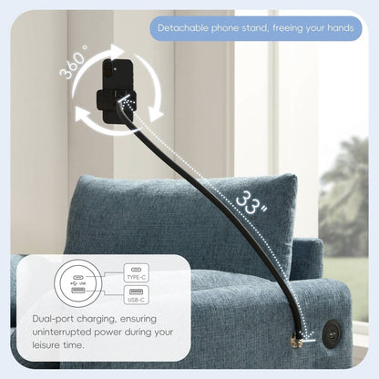 Divano singolo in ciniglia da 38 pollici con pouf contenitore, caricabatterie USB, tasche laterali portaoggetti, braccioli simili a cuscini