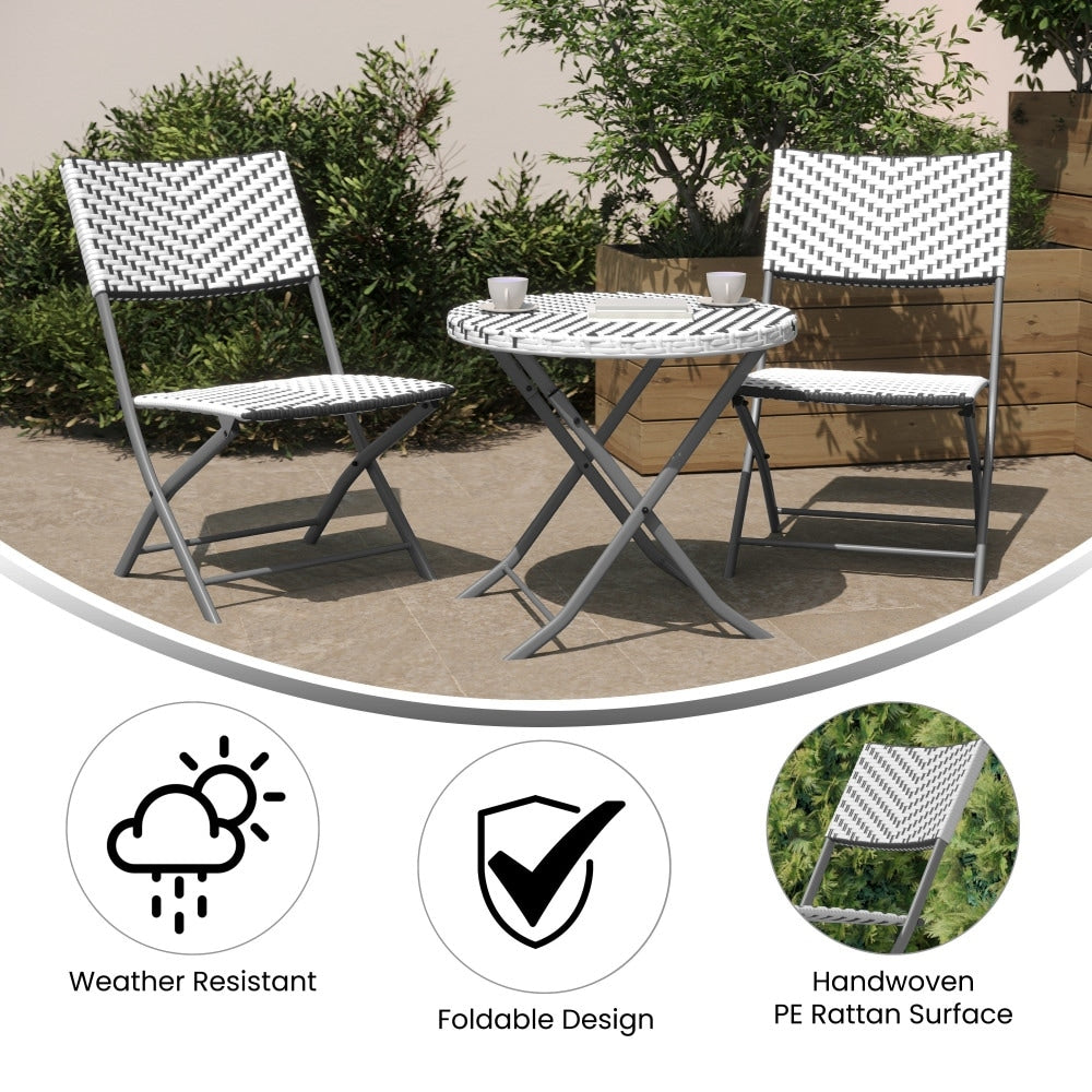 Set da bistrot pieghevole in rattan PE per interni/esterni da 3 pezzi