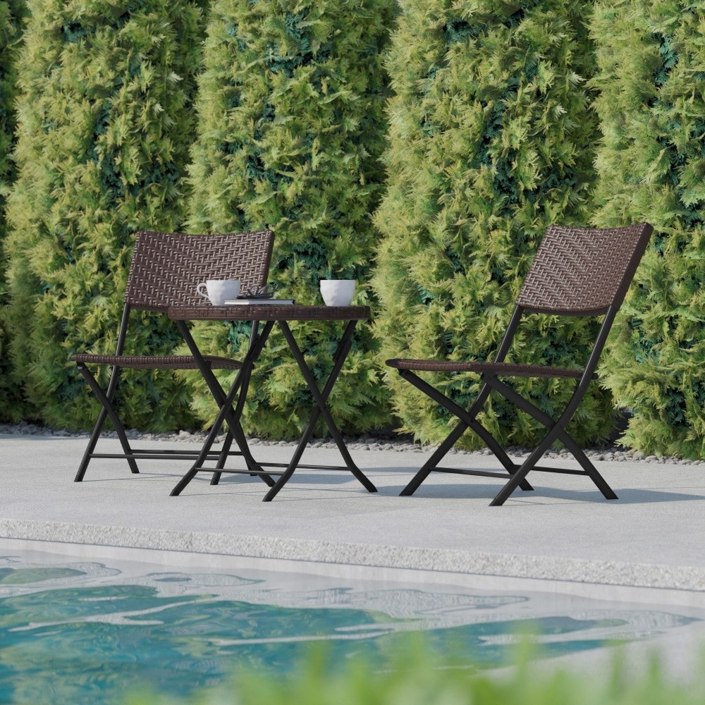 Set da bistrot pieghevole in rattan PE per interni/esterni da 3 pezzi