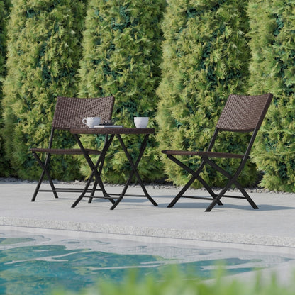 Set da bistrot pieghevole in rattan PE per interni/esterni da 3 pezzi