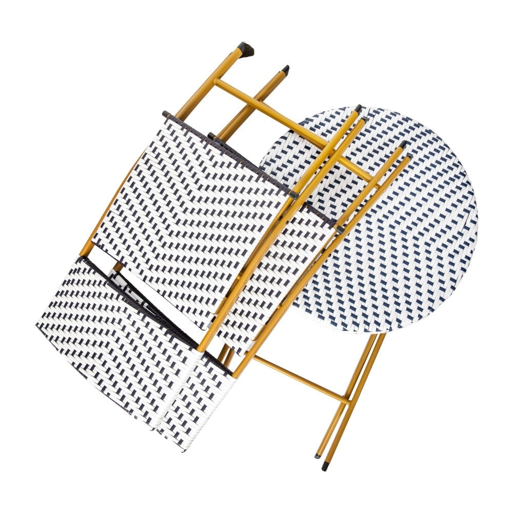 Set da bistrot pieghevole in rattan PE per interni/esterni da 3 pezzi