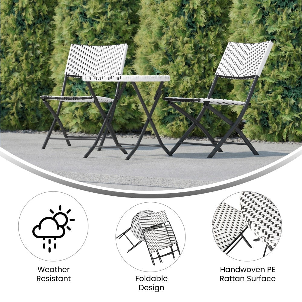 Set da bistrot pieghevole in rattan PE per interni/esterni da 3 pezzi