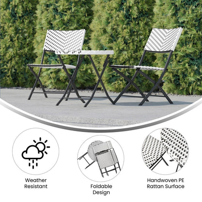 Set da bistrot pieghevole in rattan PE per interni/esterni da 3 pezzi