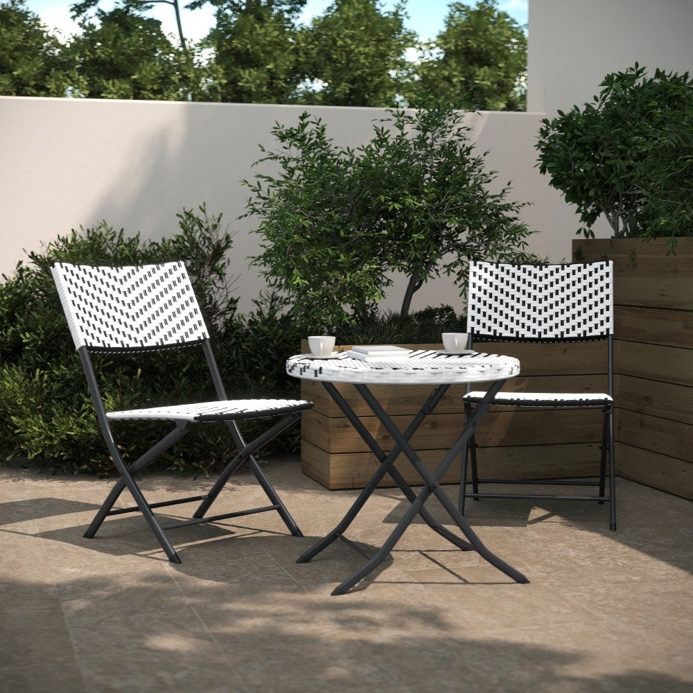 Set da bistrot pieghevole in rattan PE per interni/esterni da 3 pezzi