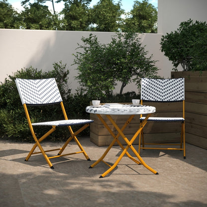 Set da bistrot pieghevole in rattan PE per interni/esterni da 3 pezzi