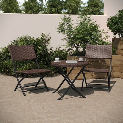 Set da bistrot pieghevole in rattan PE per interni/esterni da 3 pezzi