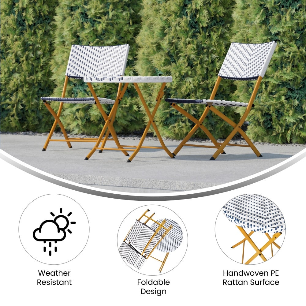 Set da bistrot pieghevole in rattan PE per interni/esterni da 3 pezzi