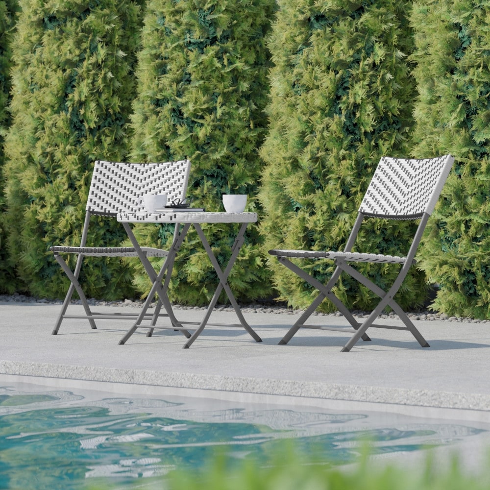 Set da bistrot pieghevole in rattan PE per interni/esterni da 3 pezzi
