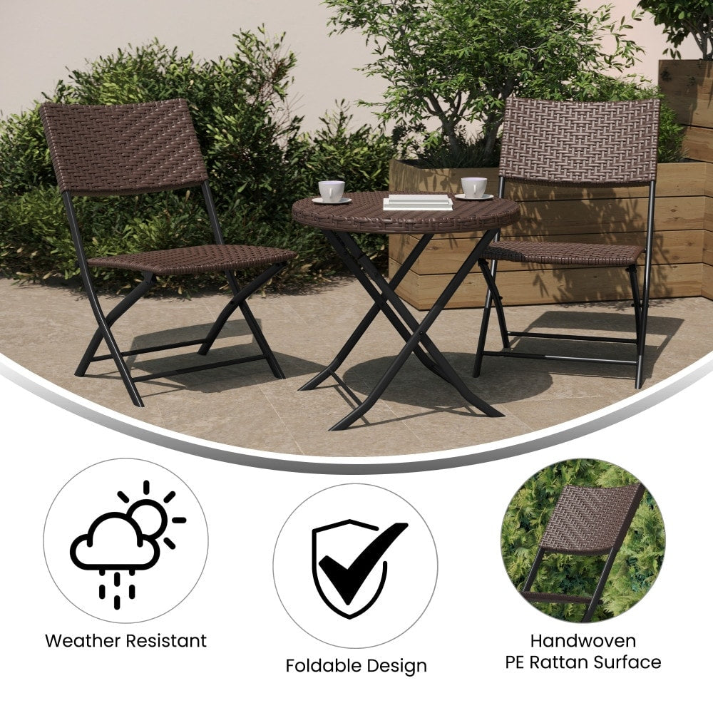 Set da bistrot pieghevole in rattan PE per interni/esterni da 3 pezzi