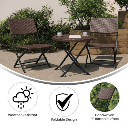 Set da bistrot pieghevole in rattan PE per interni/esterni da 3 pezzi