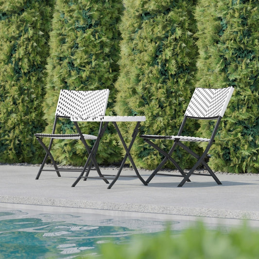 Set da bistrot pieghevole in rattan PE per interni/esterni da 3 pezzi