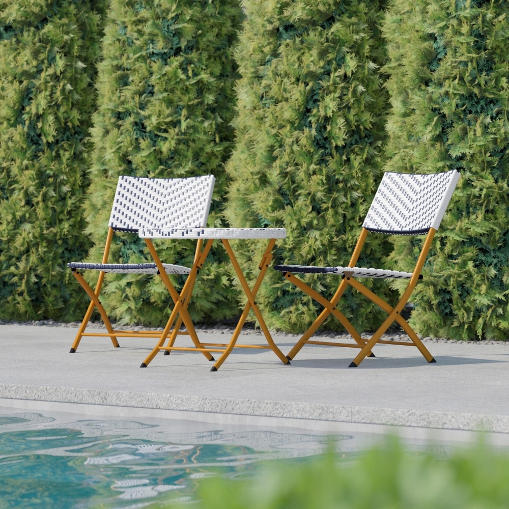 Set da bistrot pieghevole in rattan PE per interni/esterni da 3 pezzi