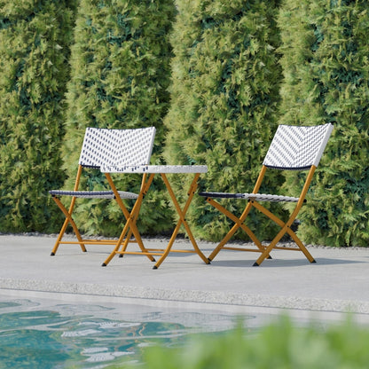 Set da bistrot pieghevole in rattan PE per interni/esterni da 3 pezzi