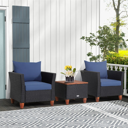 Set di mobili da giardino in rattan da 3 pezzi, divano imbottito con tavolo contenitore