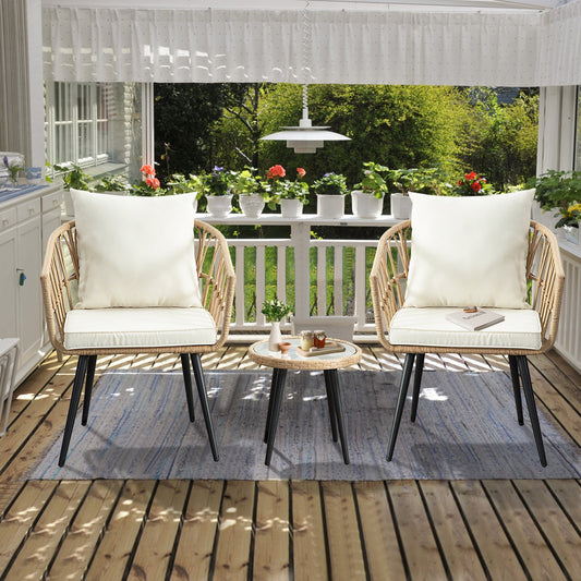 Set da conversazione in rattan e vimini per patio da 3 pezzi