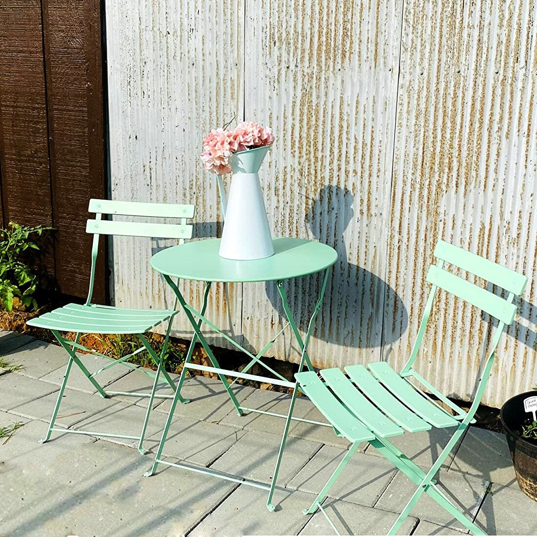 Set da bistrot pieghevole in metallo da 3 pezzi, set da conversazione per esterni/interni resistente alle intemperie per patio, cortile, giardino