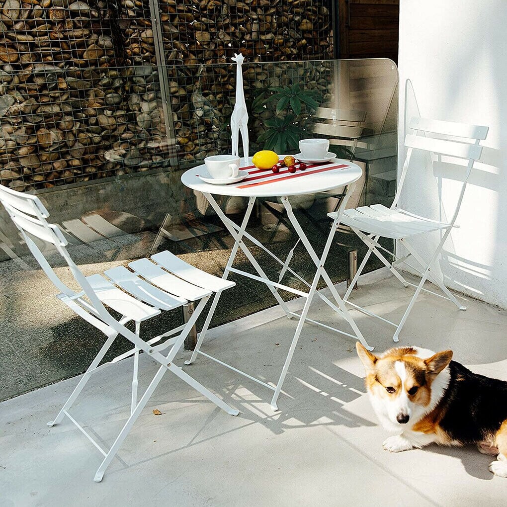 Set da bistrot pieghevole in metallo da 3 pezzi, set da conversazione per esterni/interni resistente alle intemperie per patio, cortile, giardino