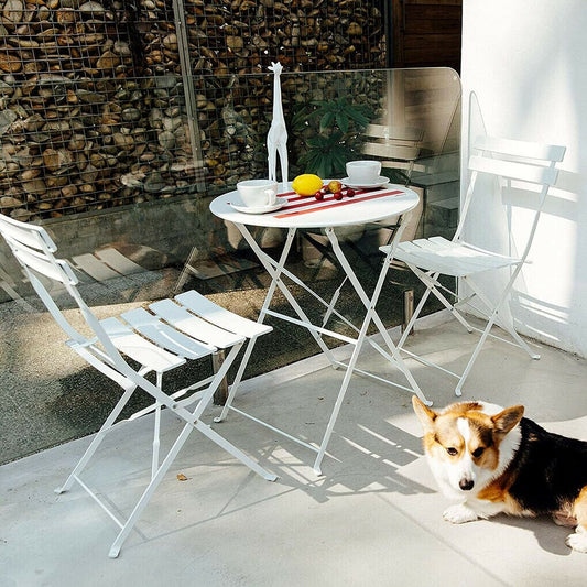 Set da bistrot pieghevole in metallo da 3 pezzi, set da conversazione per esterni/interni resistente alle intemperie per patio, cortile, giardino
