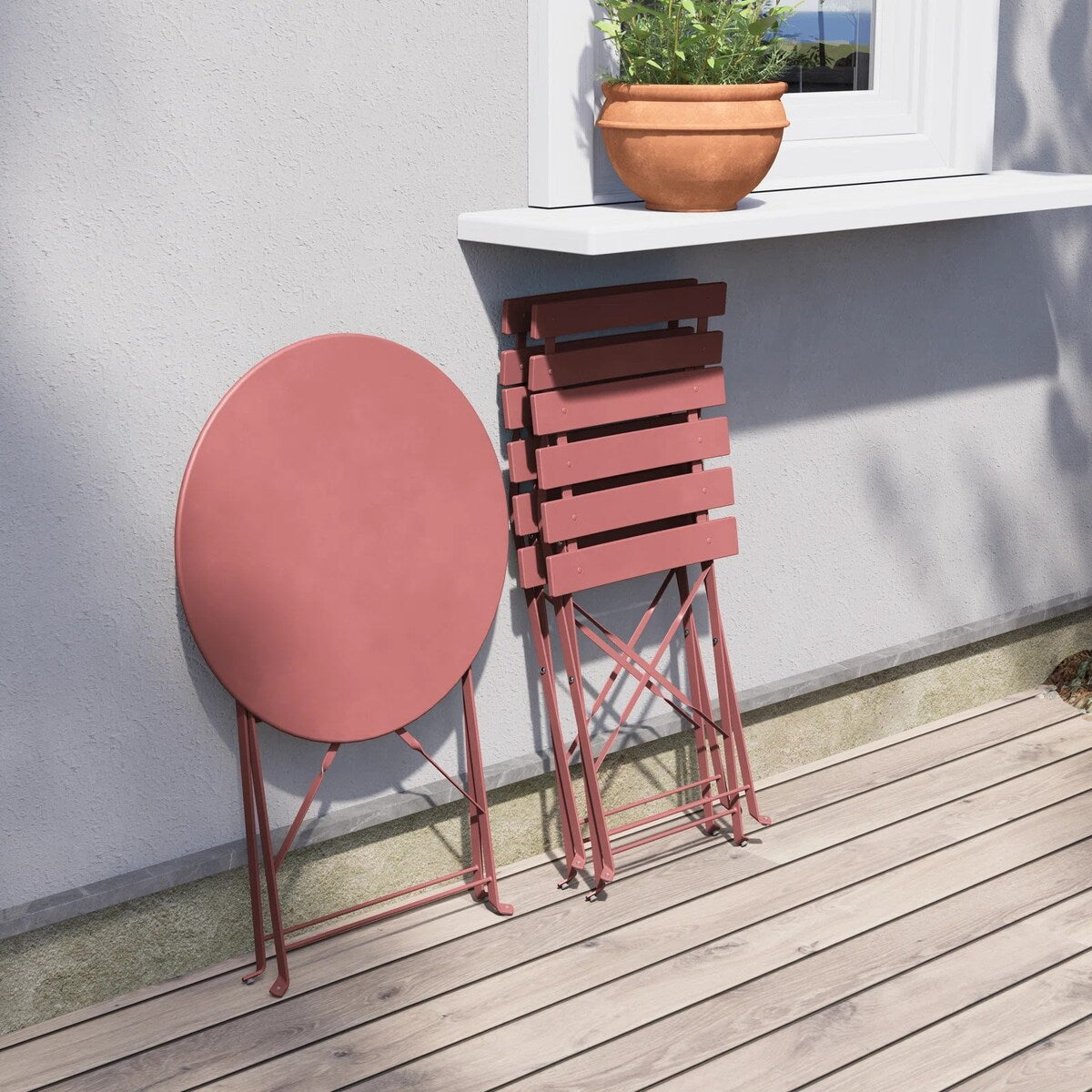 Set da bistrot pieghevole in metallo da 3 pezzi, set da conversazione per esterni/interni resistente alle intemperie per patio, cortile, giardino