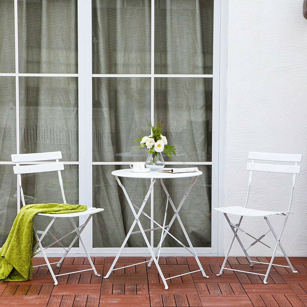 Set da bistrot pieghevole in metallo da 3 pezzi, set da conversazione per esterni/interni resistente alle intemperie per patio, cortile, giardino