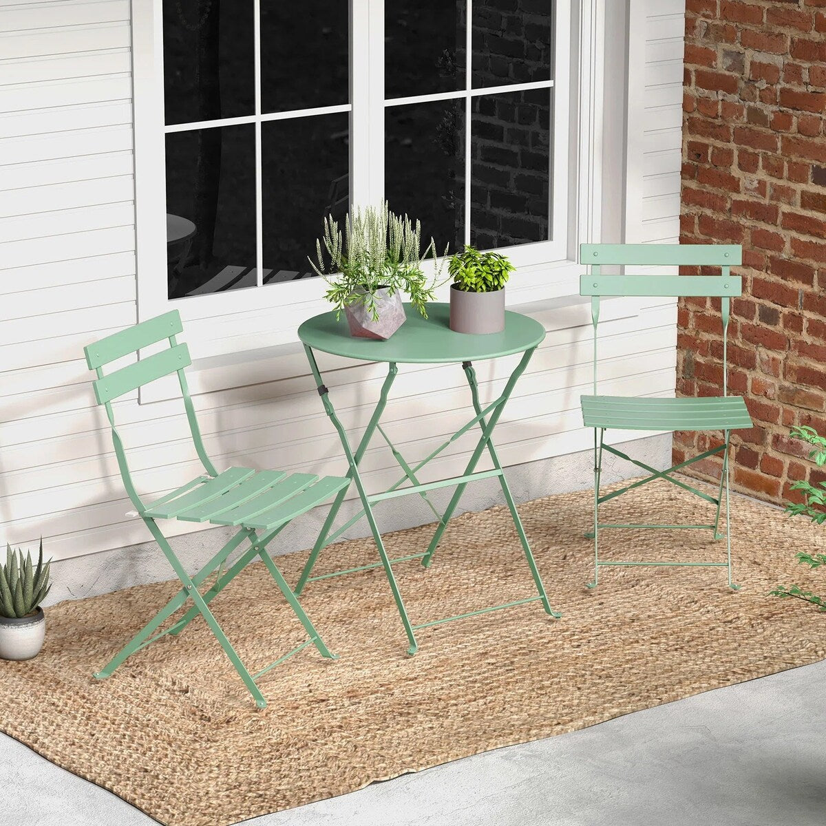 Set da bistrot pieghevole in metallo da 3 pezzi, set da conversazione per esterni/interni resistente alle intemperie per patio, cortile, giardino