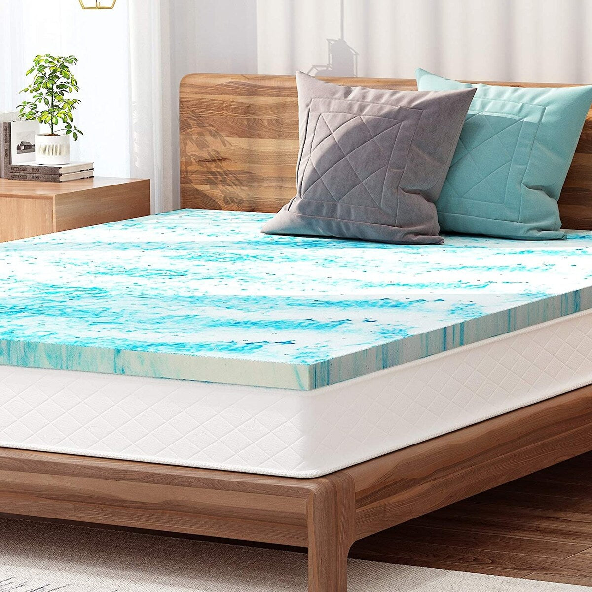 Coprimaterasso in memory foam con gel rinfrescante da 4 pollici, coprimaterasso in schiuma ventilata con CertiPUR-US