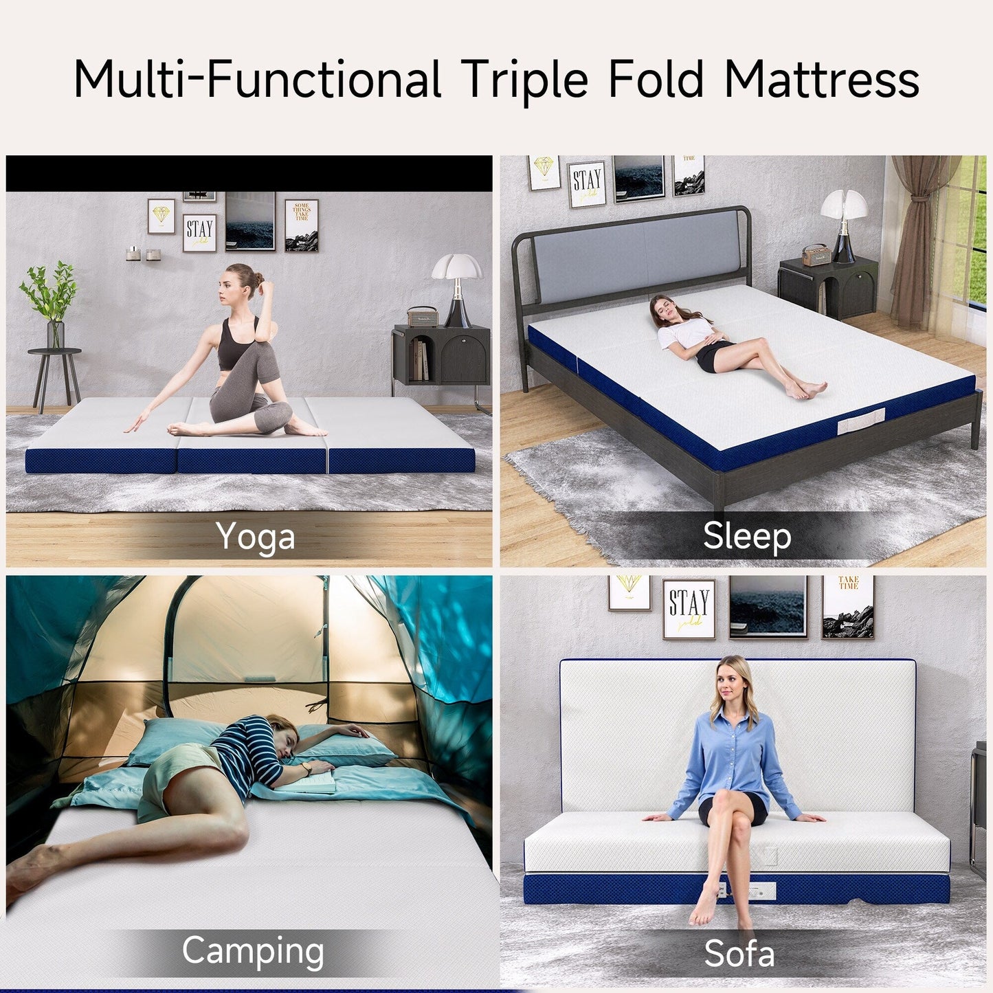 Materasso in memory foam rinfrescante pieghevole in tre parti da 4 pollici