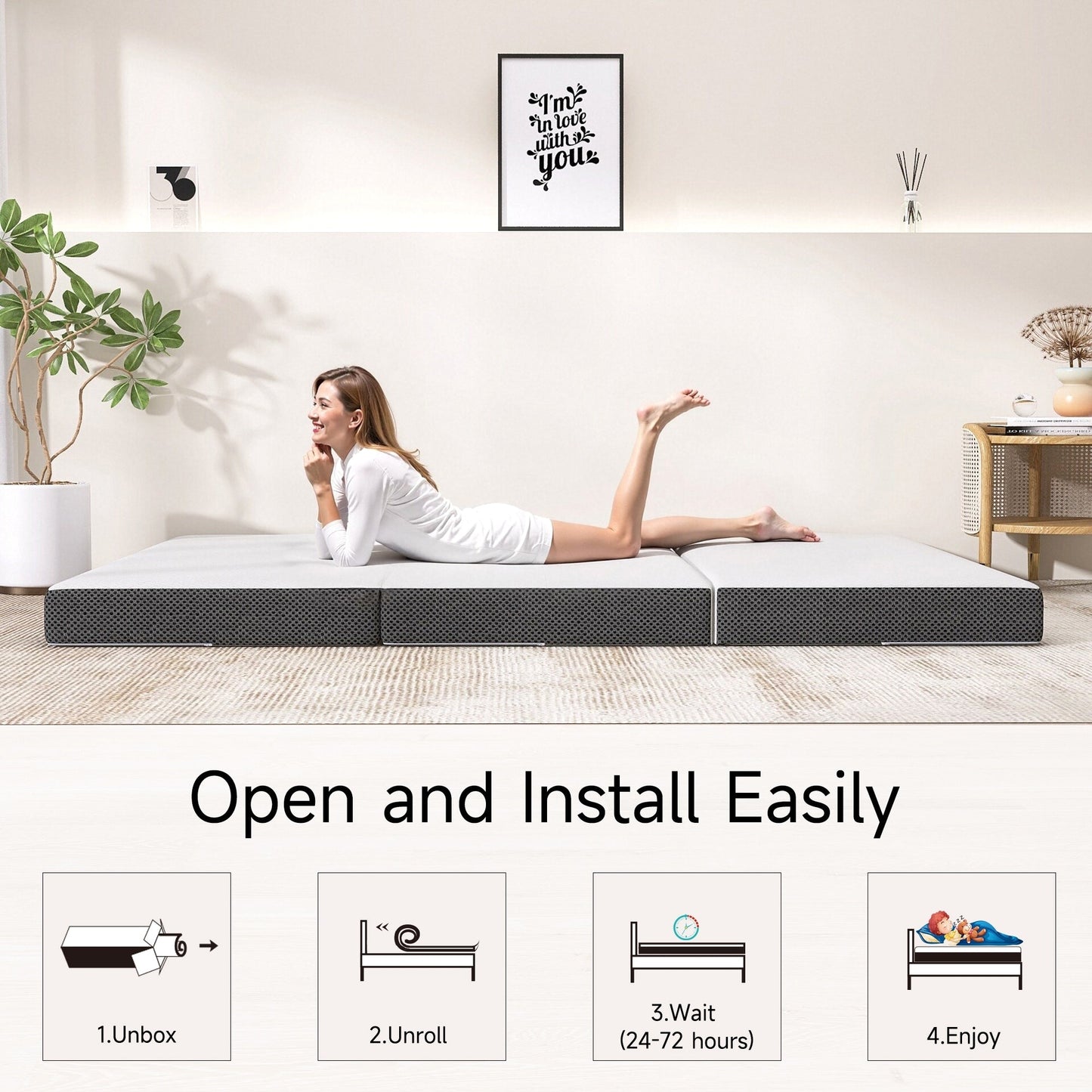 Materasso in memory foam rinfrescante pieghevole in tre parti da 4 pollici