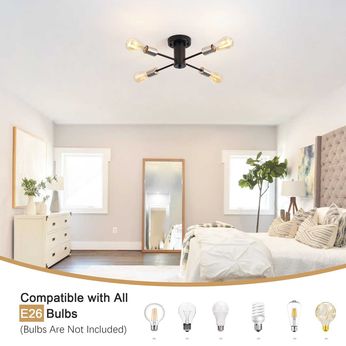 Lampada da soffitto industriale a 4 luci con montaggio a semi-incasso per cucina, sala da pranzo, camera da letto, studio, soggiorno - N/D