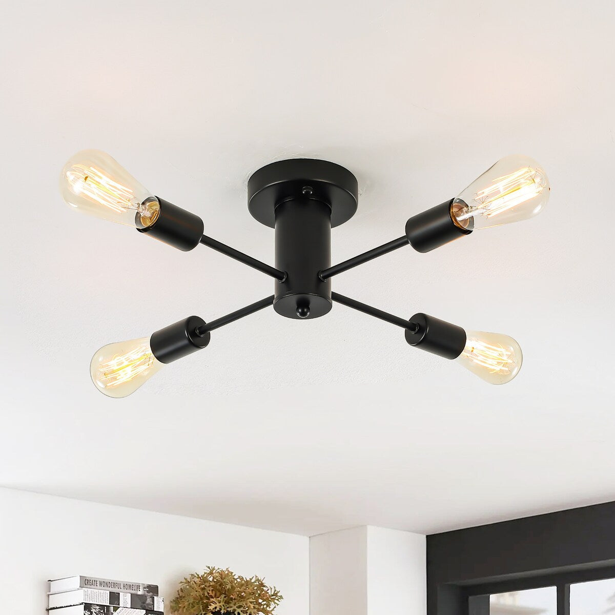 Lampada da soffitto industriale a 4 luci con montaggio a semi-incasso per cucina, sala da pranzo, camera da letto, studio, soggiorno - N/D