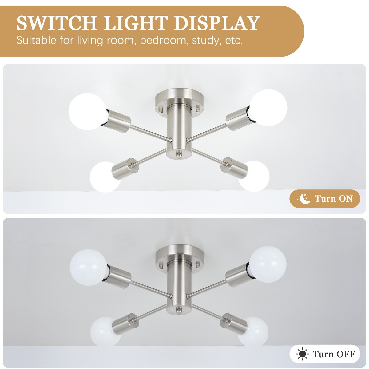 Lampada da soffitto industriale a 4 luci con montaggio a semi-incasso per cucina, sala da pranzo, camera da letto, studio, soggiorno - N/D