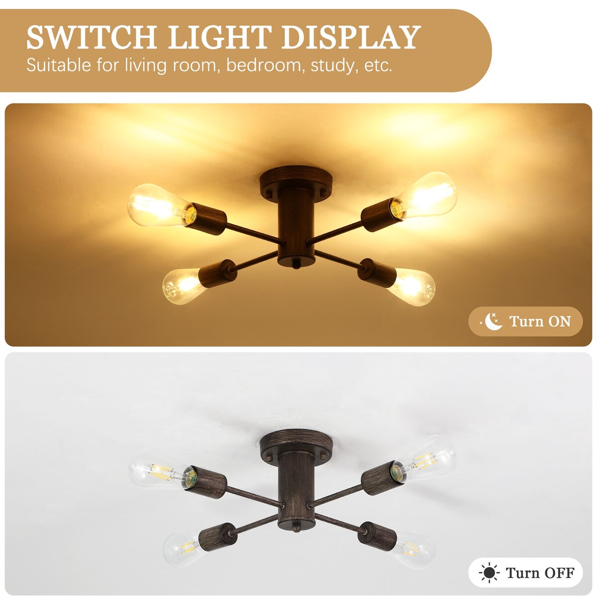 Lampada da soffitto industriale a 4 luci con montaggio a semi-incasso per cucina, sala da pranzo, camera da letto, studio, soggiorno - N/D