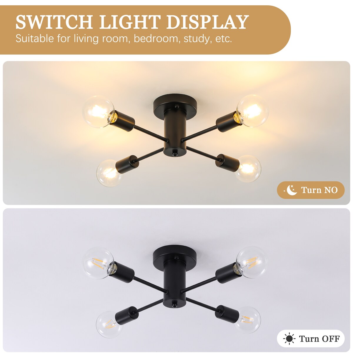 Lampada da soffitto industriale a 4 luci con montaggio a semi-incasso per cucina, sala da pranzo, camera da letto, studio, soggiorno - N/D