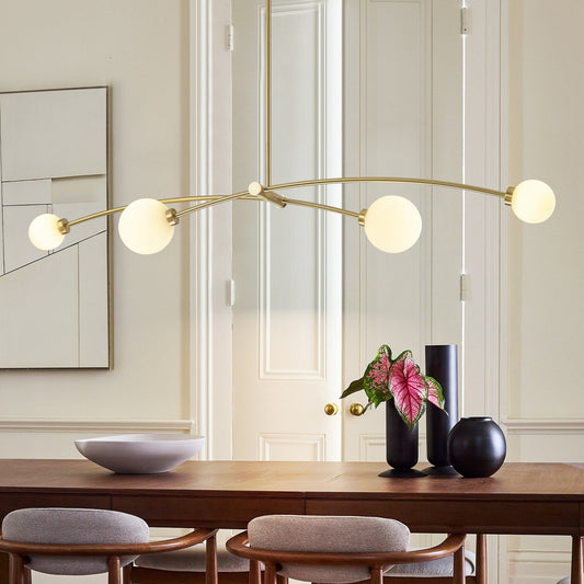 Lampada a sospensione lineare moderna Sputnik a 4 luci color oro/luce per sala da pranzo - 51,18 pollici di larghezza x 11,02 pollici di profondità x 5,91 pollici di altezza