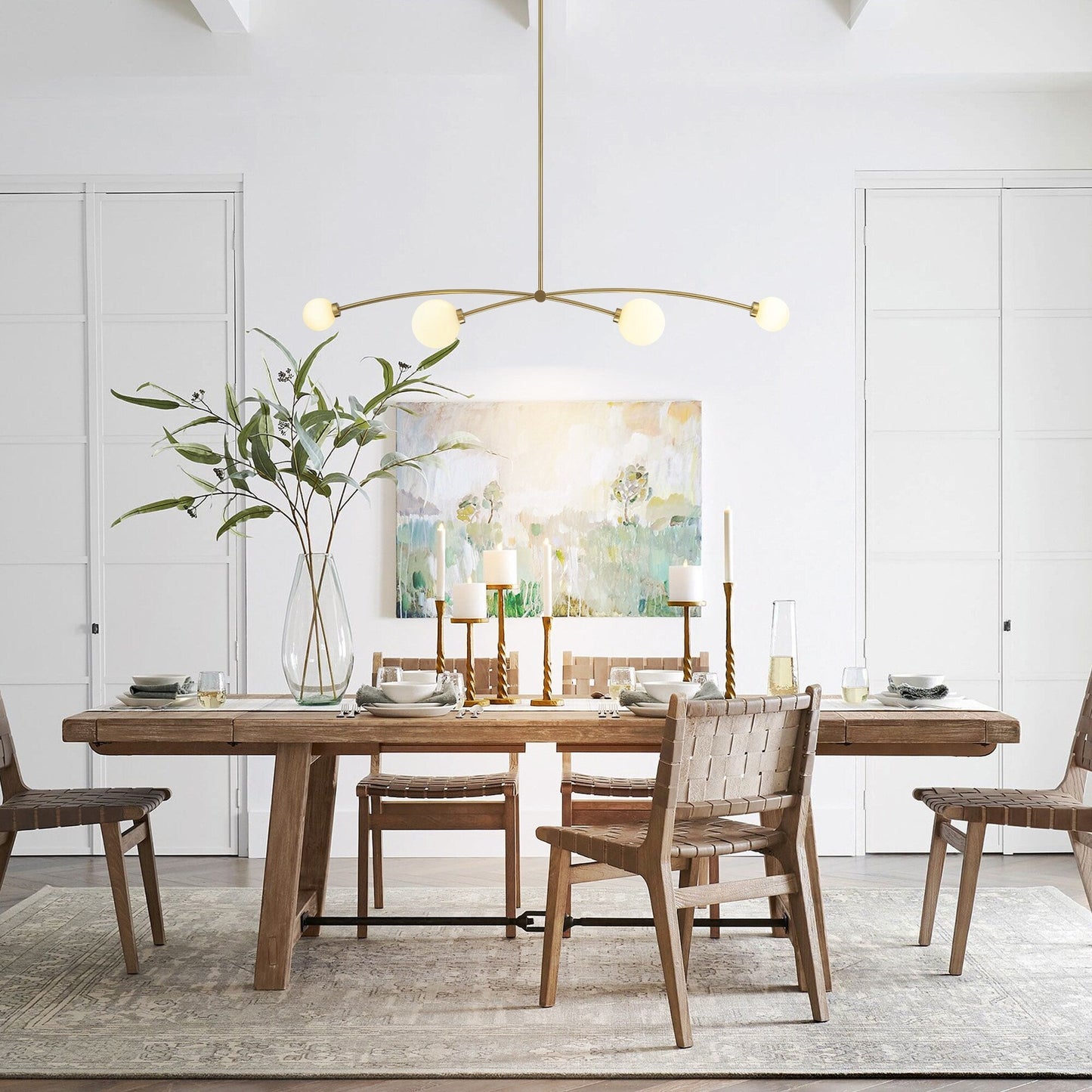 Lampada a sospensione lineare moderna Sputnik a 4 luci color oro/luce per sala da pranzo - 51,18 pollici di larghezza x 11,02 pollici di profondità x 5,91 pollici di altezza