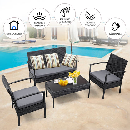 Set di 4 mobili da giardino in rattan e vimini
