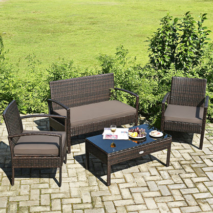 Set di 4 mobili da giardino in rattan e vimini