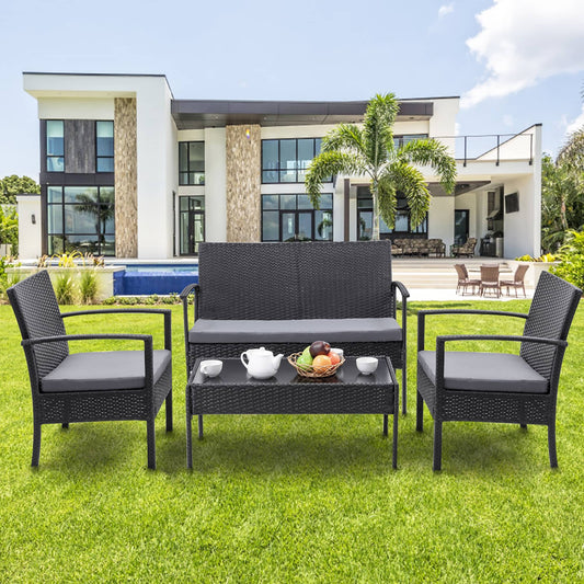 Set di 4 mobili da giardino in rattan e vimini