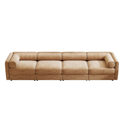 Divano componibile modulare a 4 pezzi - Chaise longue contenitore con schienali cilindrici, seduta profonda