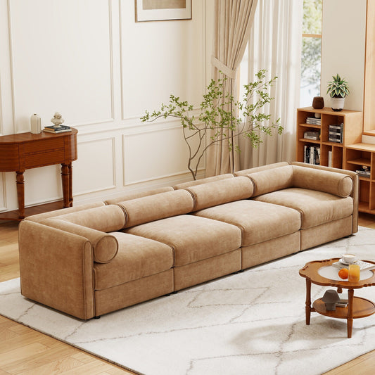 Divano componibile modulare a 4 pezzi - Chaise longue contenitore con schienali cilindrici, seduta profonda