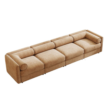 Divano componibile modulare a 4 pezzi - Chaise longue contenitore con schienali cilindrici, seduta profonda