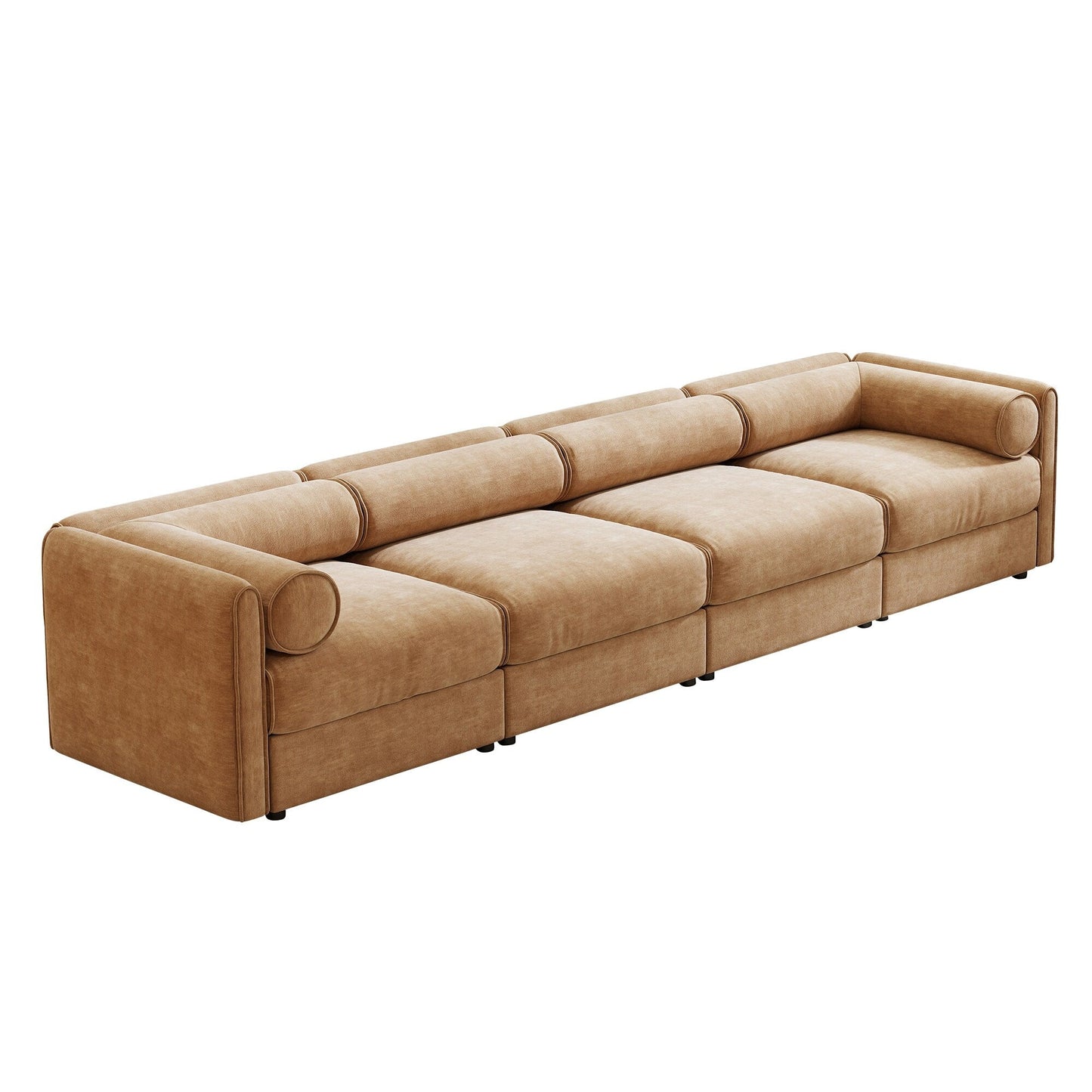 Divano componibile modulare a 4 pezzi - Chaise longue contenitore con schienali cilindrici, seduta profonda