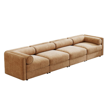 Divano componibile modulare a 4 pezzi - Chaise longue contenitore con schienali cilindrici, seduta profonda